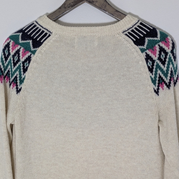 Old Navy NEW Women eggshell-white black pink green Cotton Peacock Sweater Size S - Picture 5 of 9